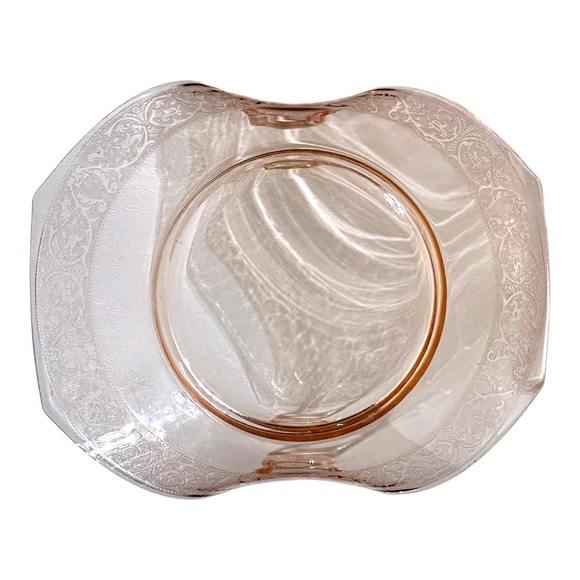 Vintage Pink Depression Glass Folded Edge Etched Platter/Bowl with handles - Picture 10 of 15